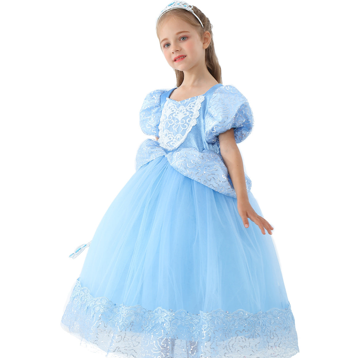 Halloween Birthday Cinderella Cosplay Costume Girls Blue Princess Dress ...
