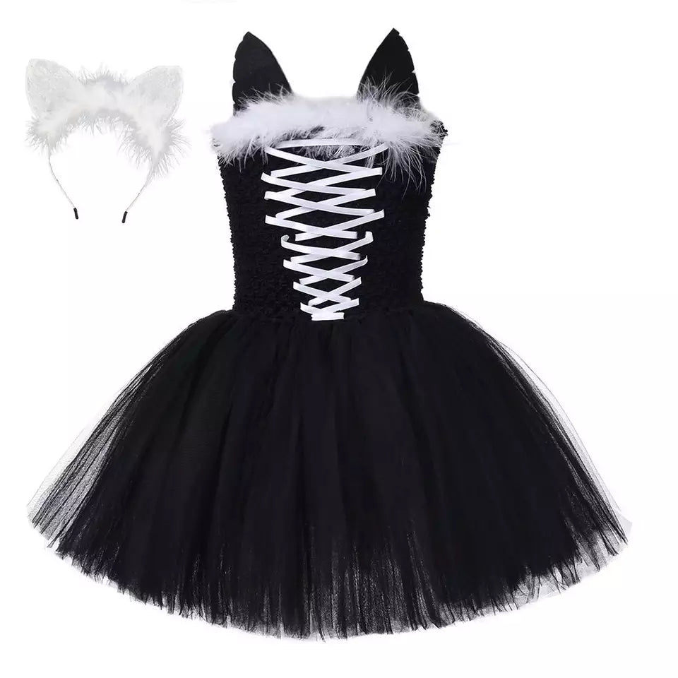 Halloween Princess Dress Kids Black Cat Cosplay Costume Cute Girl Tutu ...