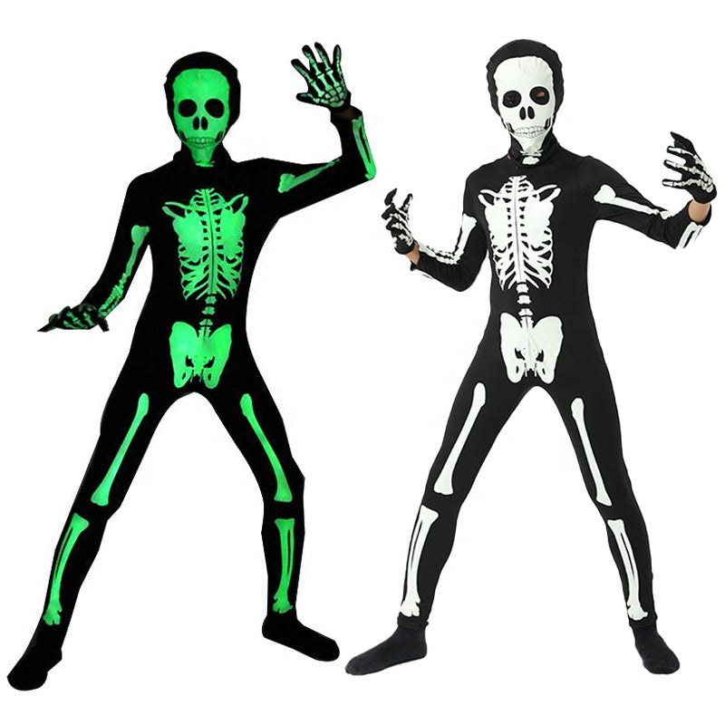 Halloween Costume Glow in Dark Skeleton Luminous Horror Skull Kids ...