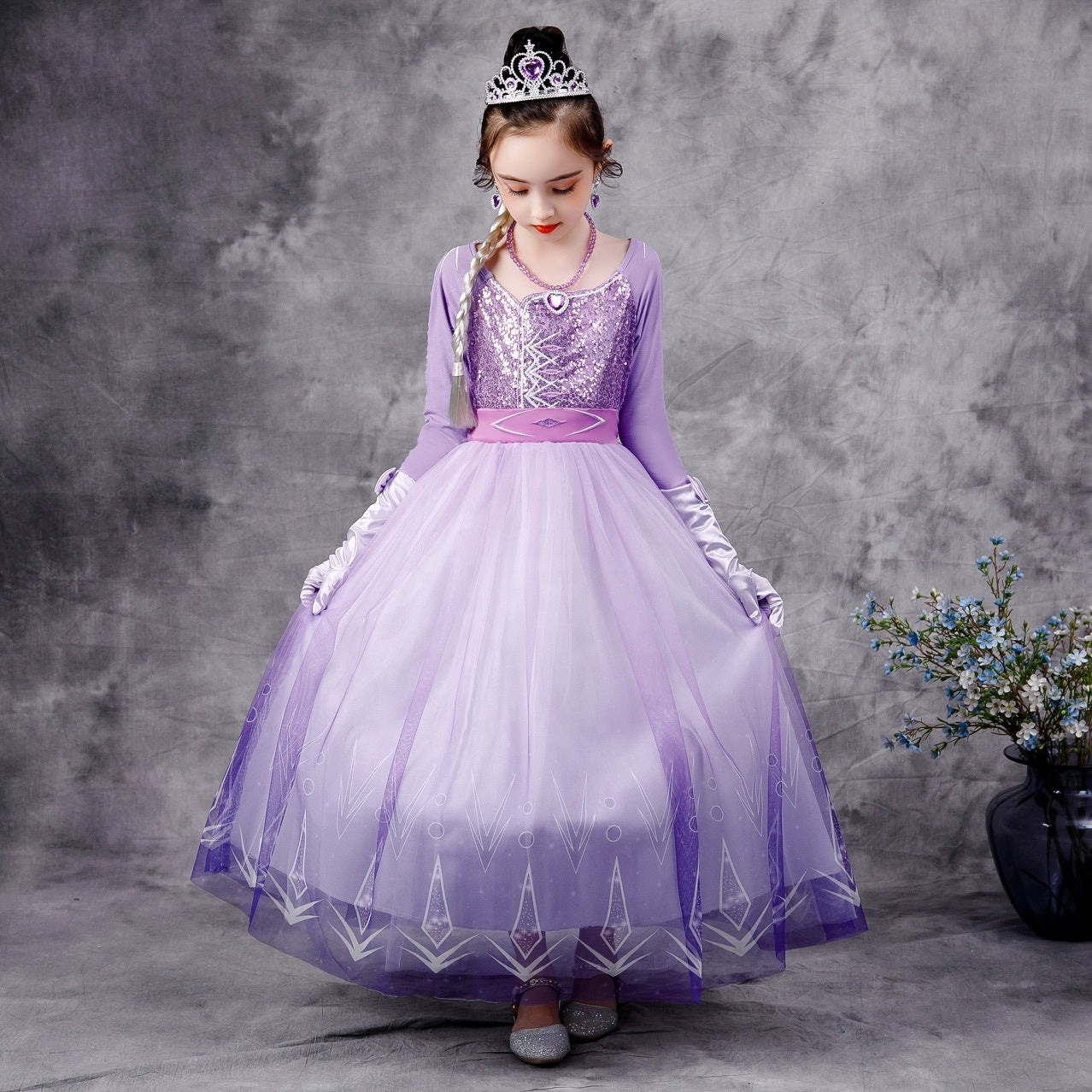 Frozen 2 Movie Cosplay Purple Dress Long Sleeve Queen Elsa Girls ...