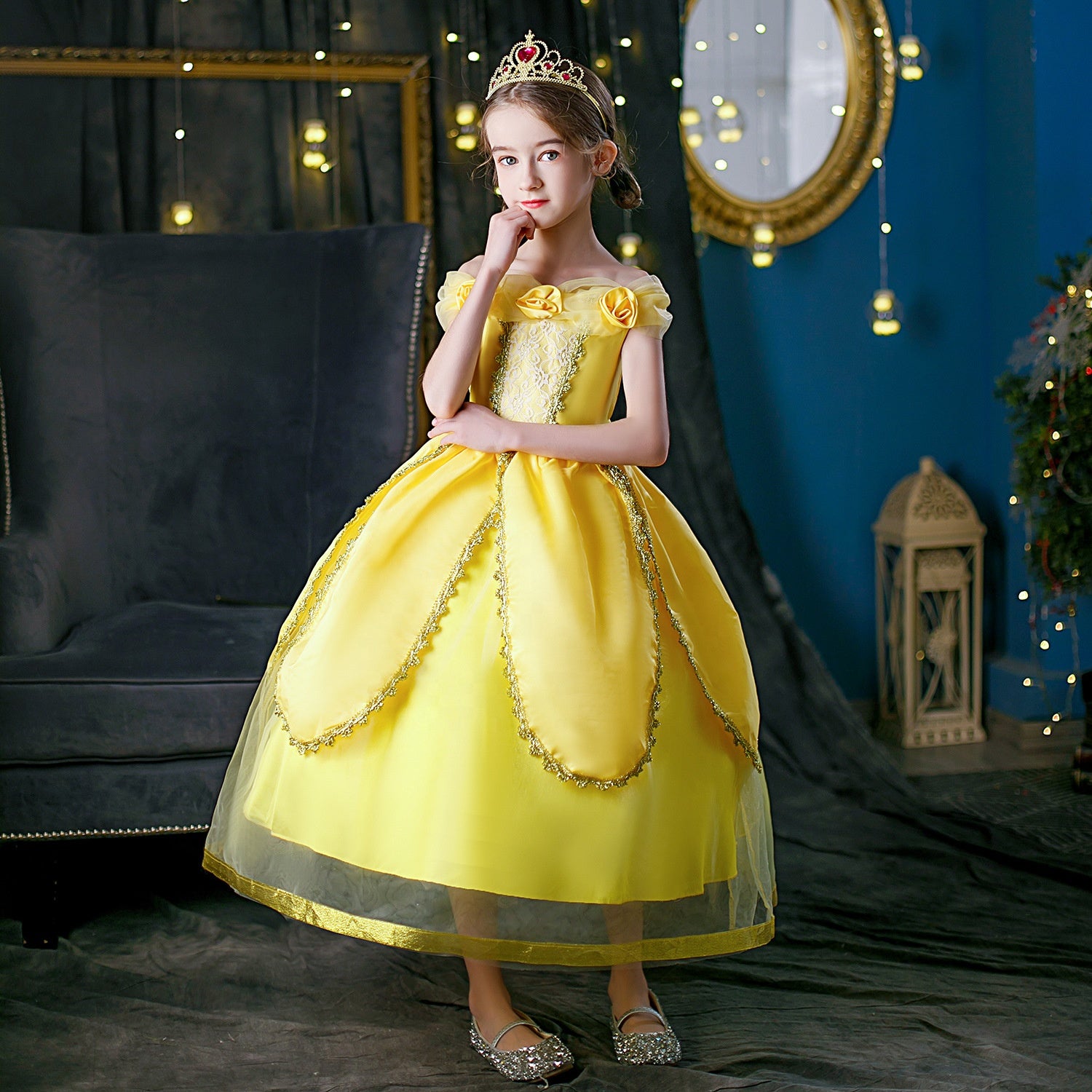 Beauty And The Beast Cartoon Belle Cosplay Princess Yellow Dress Kids ...
