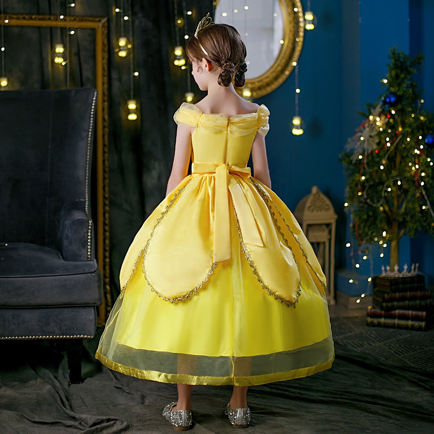 Beauty And The Beast Cartoon Belle Cosplay Princess Yellow Dress Kids ...