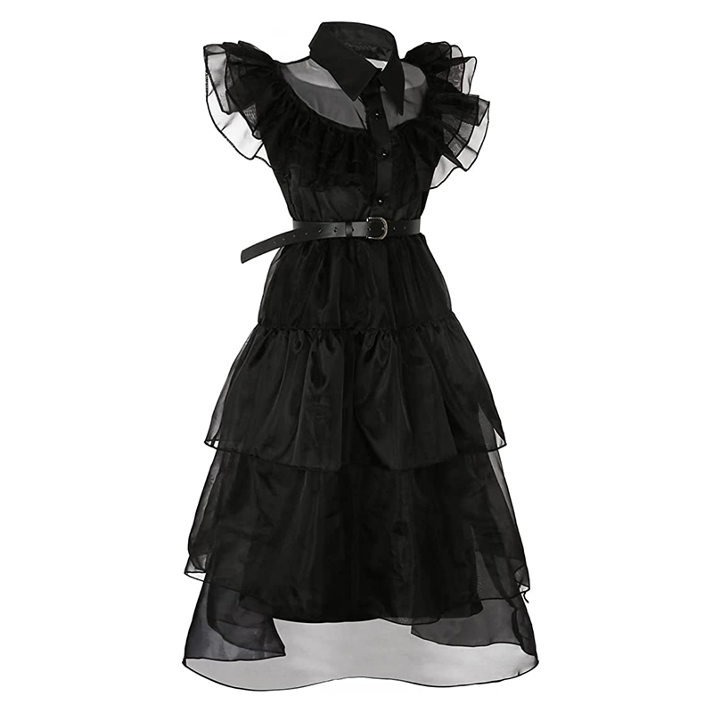 The Addams Family Wednesday Cosplay Organza Black Dress With Belt ...